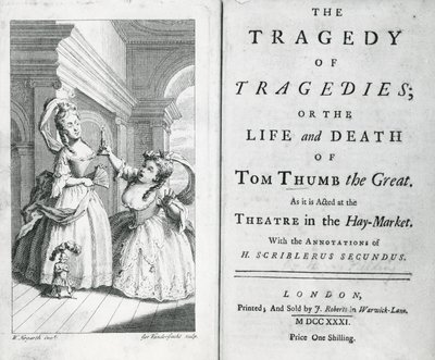 Titelpagina van het script van Tom Thumb, 1731 door English School